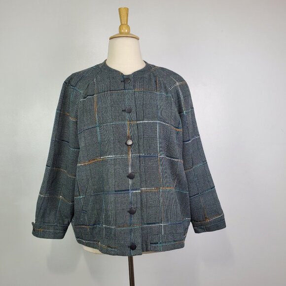 CJ Banks Gray Career or Casual Plaid Button Front Blazer Jacket NEW NWT Size 2X - Picture 1 of 16